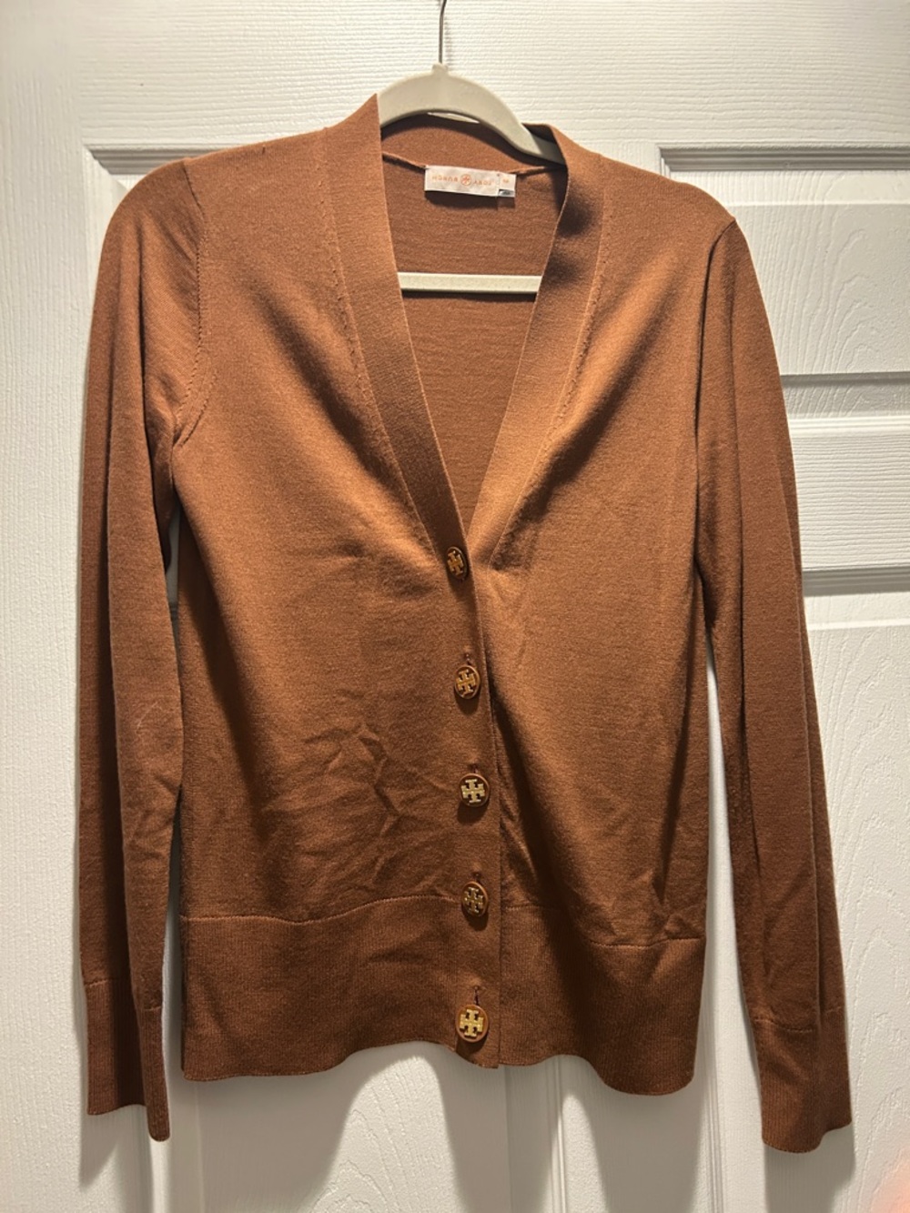 Tory Burch Rust Brown V-Neck Button Front Cardigan